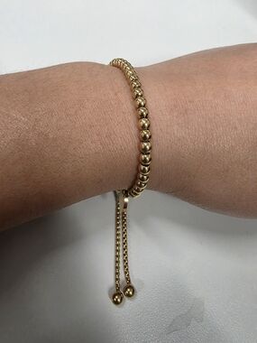Gold Beaded Bolo Bracelet Adjustable Box Chain Slider - Minimalist Dainty Ball